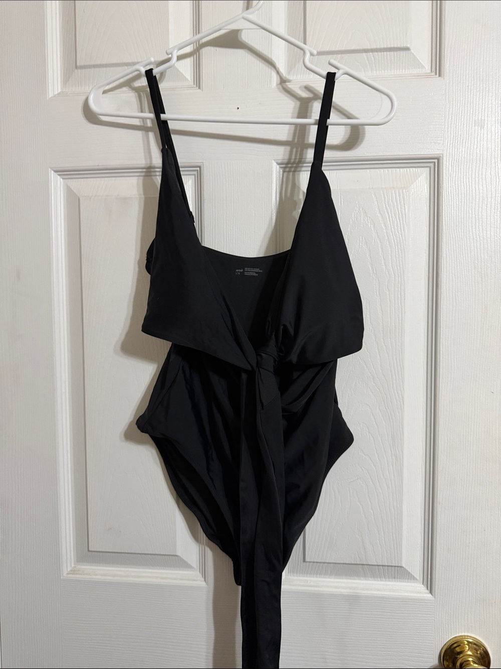 Black Womens’ One-Piece Swimsuit with Front Tie